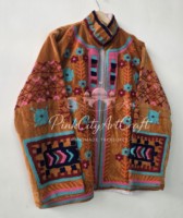Veste florale brodée Suzani pour femmes, style bohème coloré, ouverte sur le devant, manches longues, faite à la main, ethnique, automne-hiver, 100% coton canvas