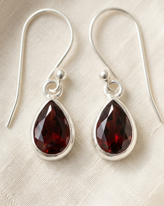 Water <b>Drop</b> <b>Red</b> Garnet Gemstone Bezel Setting Handmade 925 Sterling Silver Classic <b>Earrings</b> for Women - Product Image 1