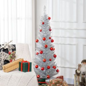 Albero di Natale Artificiale Sottile da 1,5 m con 294 Rami Realistici e Base in Plastica Argento, Decorazioni Natalizie - Product Image 4