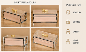 Luxury Modern Peach Color Mirror <b>Glass</b> Handcrafted Lacquered Finish Decorative Storage Box Key <b>Knob</b> Premium Jewelry Vanity - Product Image 3