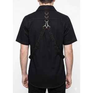 Factory Supplies <b>Men's</b> Gothic Shirt Handmade Black Cotton Button-Up with Red Stitching Wholesale Manufacturer - Product Image 4
