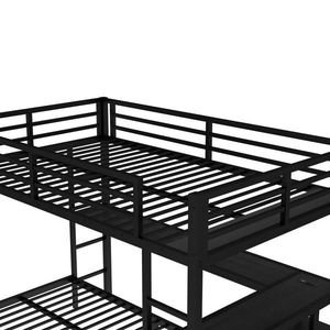 Black Full XL Over Twin Bunk <b>Bed</b> with <b>LED</b> and USB Multiple Placement Features Desk and Shelves - Product Image 5