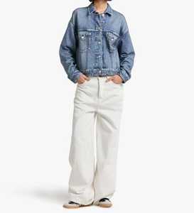 Wholesale <b>Women's</b> Distressed <b>Cropped</b> Denim Jacket Washed Blue Frayed Hem Long Sleeve Casual <b>Jean</b> Coat - Product Image 4
