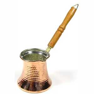 Cafetière turque en cuivre Cezve, motif géométrique vintage, Ibrik, cafetière à poser sur le poêle avec poignée en bois noir incrustée - Product Image 2
