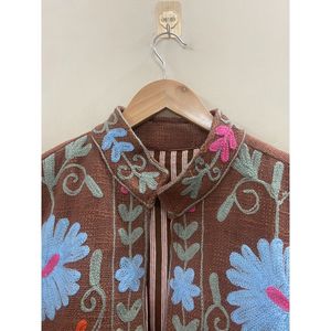 Embroidered Cotton <b>Jacket</b> <b>Women</b> Mandarin Collar Full Sleeve Floral Pattern <b>Spring</b> open Closure Prairie Chic Style - Product Image 4