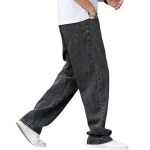 <b>Men's</b> Straight Leg Loose Fit Stonewashed Denim <b>Jeans</b> Mid Waist Solid Color Casual Cotton Pants Autumn Style - Product Image 2