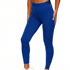 Women High Waist Full Length <b>Leggings</b> Solid Color Stretch Knitted Yoga Pants Blue All Seasons - Product Image 1