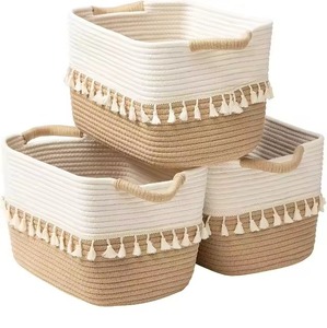 Colorful Macrame Large Size <b>Baskets</b> Stylish Cotton Rope Storage Organizer Ideal For Home Laundry Toys And Room Decor Use - Product Image 6