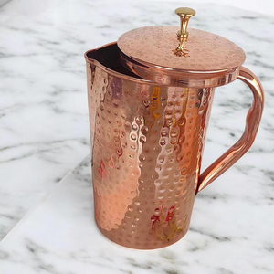 Premium Quality Pure Copper Water <b>Jug</b> with Matching Glass Set Smooth Finish for Serving <b>Drinking</b> Storing Water at Home Office - Product Image 1