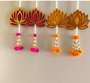 Décoration murale traditionnelle en papier en forme de lotus avec pompons et perles pour la décoration intérieure de Diwali - Product Image 5