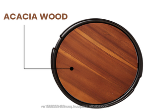 13 pulgadas madera Acacia Lazy Susan marco de acero tallado tocadiscos organizador gabinete para despensa encimera artículos de decoración del hogar - Product Image 3