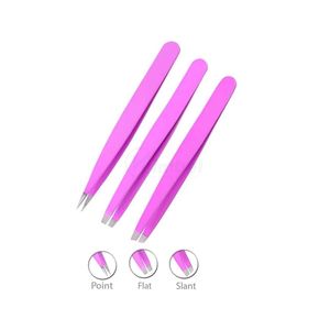 Ensemble de 3 pinces à épiler pour sourcils roses en acier inoxydable, outils de précision pour l'épilation, pour usage en salon, personnalisable - Product Image 1