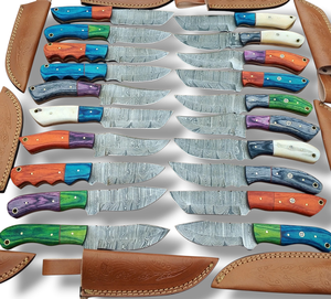 Couteau de chasse industriel en acier Damas de qualité supérieure, style nordique, à pointe tombante, manche en bois Pakka et os, lame fixe pleine longueur de 8 pouces, vente en gros - Product Image 4