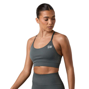 Soutien-gorge de sport rembourré à maintien moyen sans coutures avec logo personnalisé, bretelles spaghetti, séchage rapide, écologique et respirant pour femme - Product Image 1