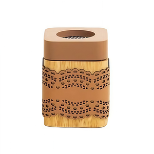 Quemador de Incienso de Madera con Soporte Cilíndrico Marrón Oscuro, Base Redonda y Arco de Metal Negro, Difusor de Aroma Decorativo - Product Image 4