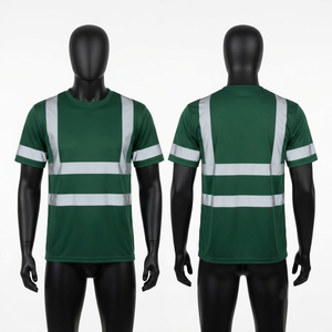 T-shirt de travail en coton/fibre de bambou de qualité supérieure 220 g/m² avec bande réfléchissante verte, logo personnalisé sur le devant, anti-UV, séchage rapide, respirant - Product Image 1