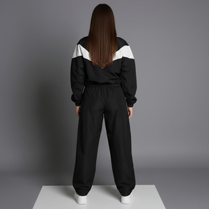 Survêtement unisexe noir et blanc écoresponsable coupe-vent avec cordon de serrage, sweat à capuche imprimé logo uni, coupe ample, style streetwear - Product Image 5