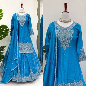 Lehenga pour femme, fait main, moderne, ethnique, en faux georgette, orné de sequins, pour Diwali, mariage, fête, remise de diplôme, printemps, automne, été, hiver - Product Image 4