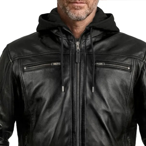 Veste d'hiver à capuche pour homme en cuir véritable, double fermeture éclair, grande taille, coupe ample, logo personnalisé, respirante, confortable, service OEM de haute qualité - Product Image 4