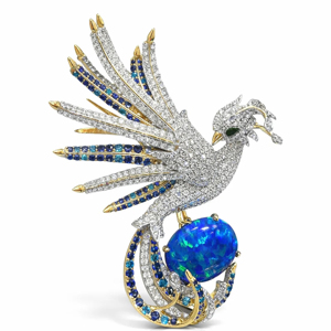Collier de haute joaillerie pour femme, pendentif oiseau de paradis en cristal pavé, logo personnalisé, saphir multicolore, broche de luxe - Product Image 1