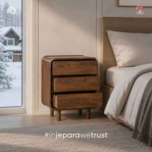 Scandinavian Style Indonesian Solid Teak Wood Handmade 3-<b>Drawer</b> Eco-Friendly Modern Bedroom Nightstand Premium - Product Image 1