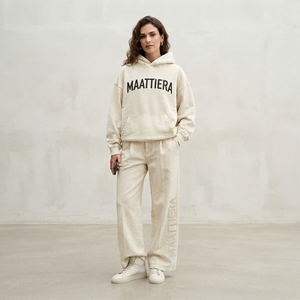 Conjunto de Sudadera con Capucha Extra Grande y Pantalones Deportivos Anchos para Mujer, de Algodón y Felpa, Ropa Deportiva Casual, OEM ODM - Product Image 1