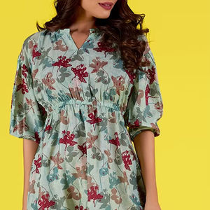 Vestido Midi Formal para Mujer Talla Grande, Cuello en V, Estampado Floral, Cintura Natural, Georgette, Impresión Digital - Product Image 1