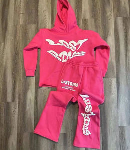 Sudadera con capucha de algodón grueso personalizable con hombros caídos, corte deshilachado, bajo sin rematar, estilo cropped y acampanado, chándal para hombre con estampado 3D de alta calidad - Product Image 3