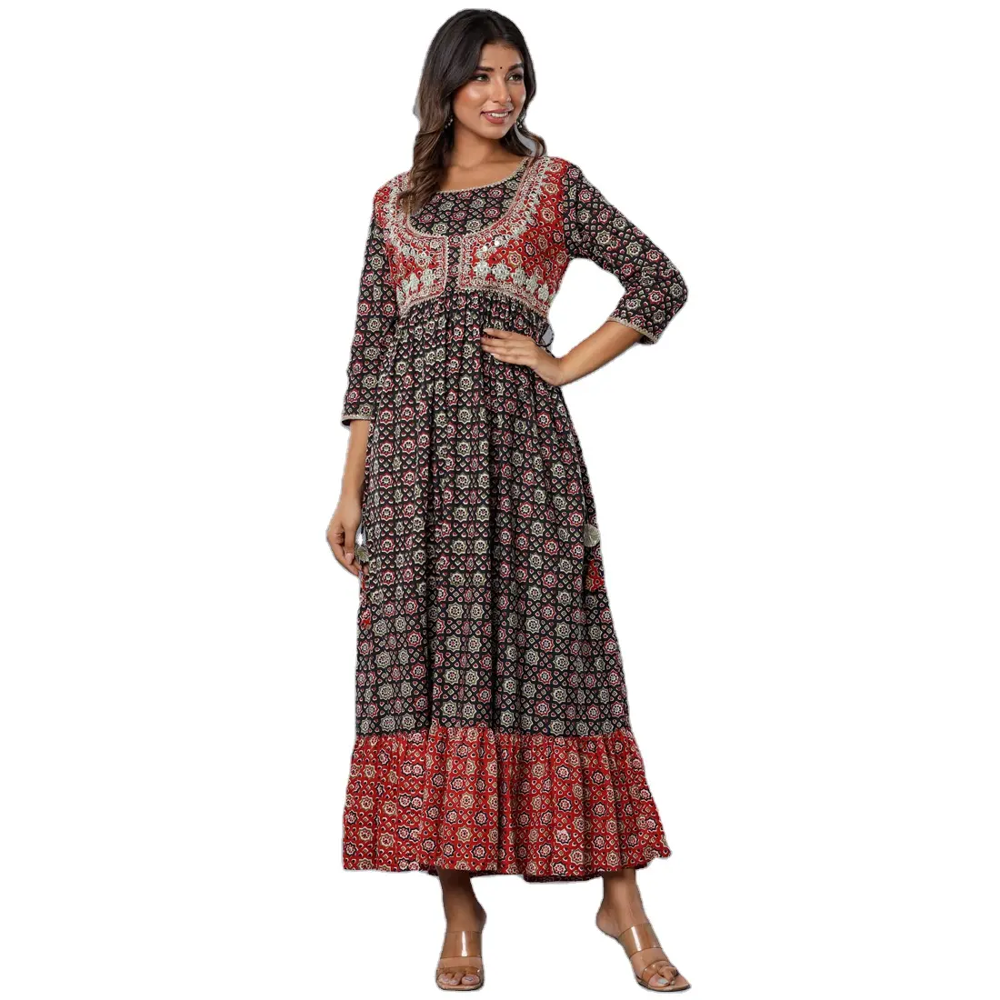 New trending look seasonable wear cotton rayon Printed Kurta Collection for indian girls readymade cheap low price wholesale