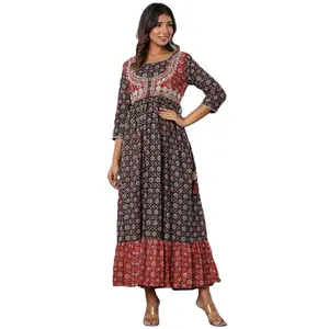 New Trending Look Seasonable Wear Cotton Rayon Printed Kurta Collection For Indian Girls Readymade Cheap Low Price Wholesale