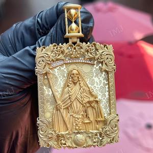 Colgante de Santa Muerte, Colgante de La Muerte, Calavera, Amuleto Religioso, Engaste de Reloj de Arena, Moissanita VVS, Pasa el Test de Diamante - Product Image 1