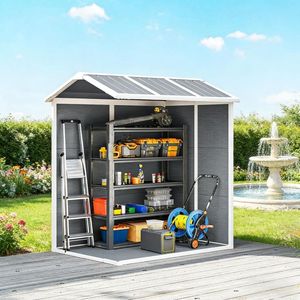 Capanno da Giardino Moderno per Esterni, Grande Casetta Porta Attrezzi Industriale in PVC Ecologico e Acciaio Zincato Impermeabile, Ideale per Riporre Biciclette - Product Image 1