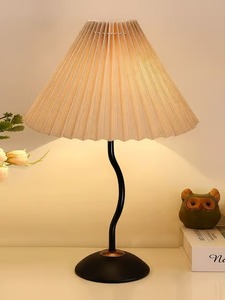 KS International Modern Pleated Lampshade <b>Table</b> <b>Lamp</b> with Blackout Metal Floor Stand for Bedroom and <b>Study</b> Home Decoration - Product Image 1