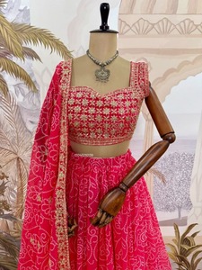 Lehenga Ligero de Georgette con Dupatta, Conjunto de Lehenga y Blusa Étnica India con Dupatta, Estampado, para Boda, de Diseñador - Product Image 3