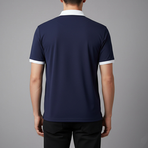Men's Navy Blue Short Sleeve Polo <b>Shirt</b> With <b>Flame</b> Logo Print Breathable Oxford Fabric Casual Style - Product Image 5
