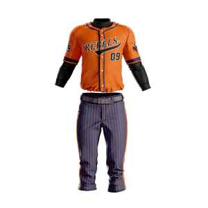 Ensemble de maillots de baseball personnalisés pour hommes, orange et bleu, manches courtes, col en V, polyester respirant, taille adulte, fabricant de vêtements de sport OEM - Product Image 1