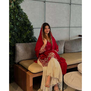 Magnifique ensemble haut en soie chinon pur, pantalon palazzo et dupatta pour femmes, pour les occasions spéciales, look élégant - Product Image 6