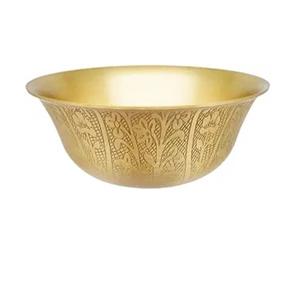 Bol rond décoratif en laiton massif doré martelé pour servir les aliments et les fruits, idéal pour la table, le comptoir et la décoration de table à manger - Product Image 2
