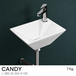 Lavabo Cuadrado Moderno CANDY para Colgar en la Pared, Grifo Cromado de un Solo Orificio, Diseño Minimalista, con Capacidad de 12L - Product Image 3