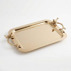 Plateau de service Alondra en acier inoxydable 304 fait main, 45 cm, avec poignées en forme d'oiseaux dorés PVD, élégant pour la décoration intérieure et l'hôtellerie - Product Image 3
