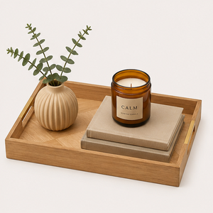 Bandeja de Servir de Madera de Roble Blanco Europeo Hecha a Mano con Incrustaciones de Marquetería Art Deco, Bandeja de Mesa de Centro con Patrón Geométrico Premium - Product Image 6