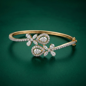 Luxury 18K <b>Solid</b> <b>Gold</b> Cuff Bracelet With Moissanite Flower Design Pear Cut Stones Women Wedding Jewelry - Product Image 1