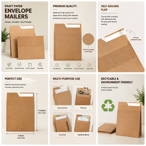 Enveloppe en papier kraft écologique, sac d'expédition recyclable, emballage pour documents, pour le bureau, l'école, les dossiers juridiques et l'envoi postal. - Product Image 6