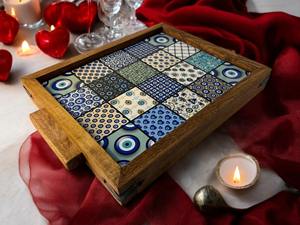 Plateau en bois imprimé sur le thème tropical, motif plantes exotiques, pour fêtes estivales en plein air, plateau de service en gros - Product Image 5