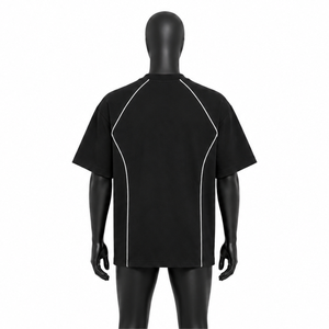 Custom High Quality Mens Oversized Sports T-Shirt Contrast Piping Streetwear Cotton Gym Fitness Activewear Short Sleeve <b>Tee</b> - Product Image 2