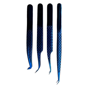 OEM Design <b>Set</b> of 4 Diamond Grip Eyelash Extensions Tweezers - Japanese Steel Lash Supply Eyelash - Product Image 2