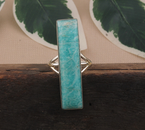 Anillo de Boda Rectangular Grande de Plata de Ley 925 Hecho a Mano con Amazonita, Gema Azul Natural, Joyería Clásica para Hombre - Product Image 2