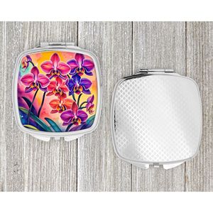 Orchidées colorées miroir de maquillage de voyage compact pliant cadeau de conception de poche pour femmes et filles - Product Image 4