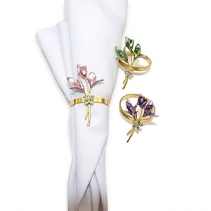 Gold Lily Flower Napkin Rings Metal Enamel Floral Serviette Buckles With Rhinestones For Wedding Banquet Christmas <b>Party</b> <b>Table</b> - Product Image 1
