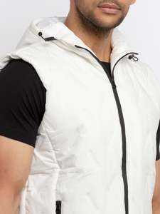 Gilet matelassé à capuche blanc pour homme, fermeture éclair, coupe-vent, vêtement d'extérieur décontracté, longueur normale, couleur unie, polyester - Product Image 2